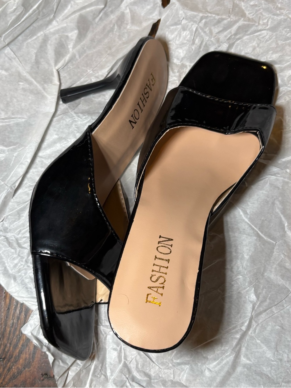 Black Open-Toe Mule Heels